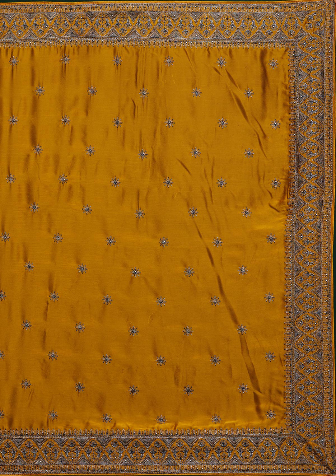 Mustard Swarovski Satin Designer Saree-Koskii