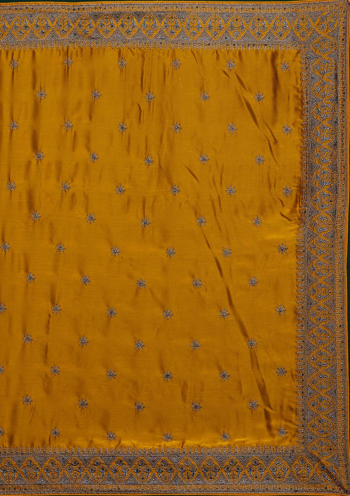 Mustard Swarovski Satin Designer Saree-Koskii