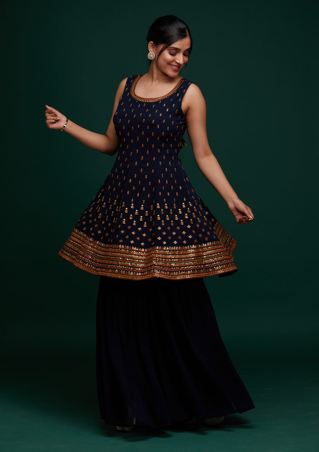 Navy Blue Swarovski Georgette Designer Salwar Suit - Koskii