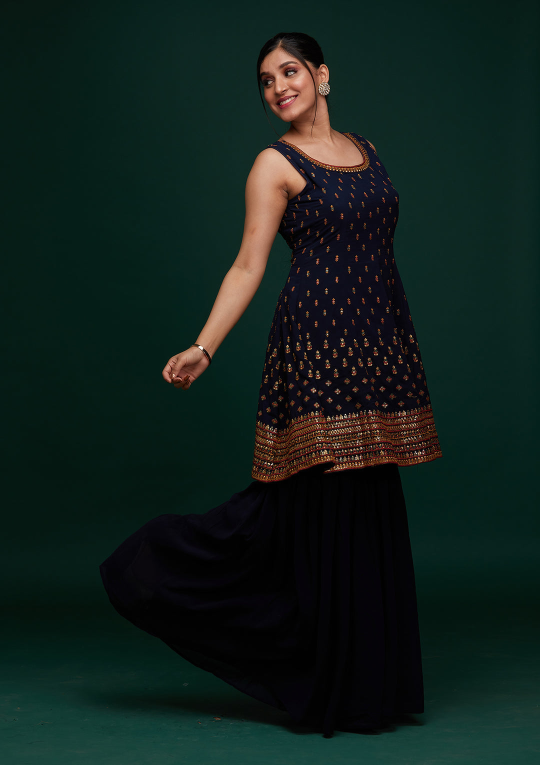 Navy Blue Swarovski Georgette Designer Salwar Suit - Koskii