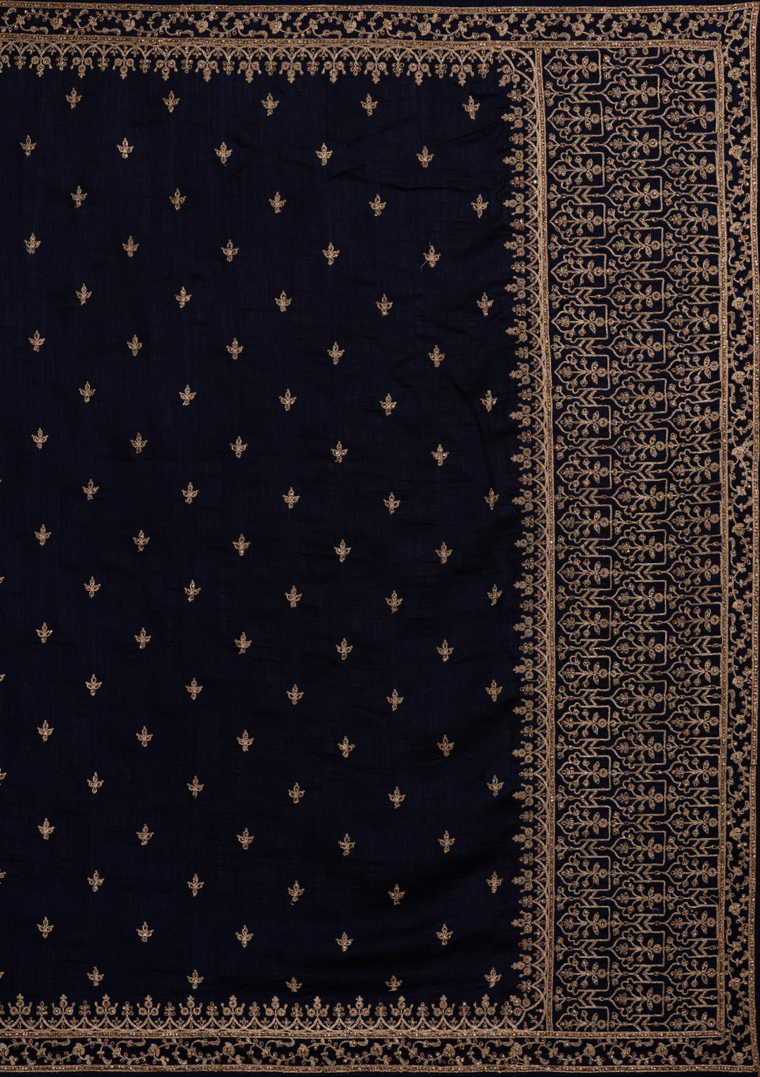 Navy Blue Zariwork Raw Silk Designer Saree - koskii