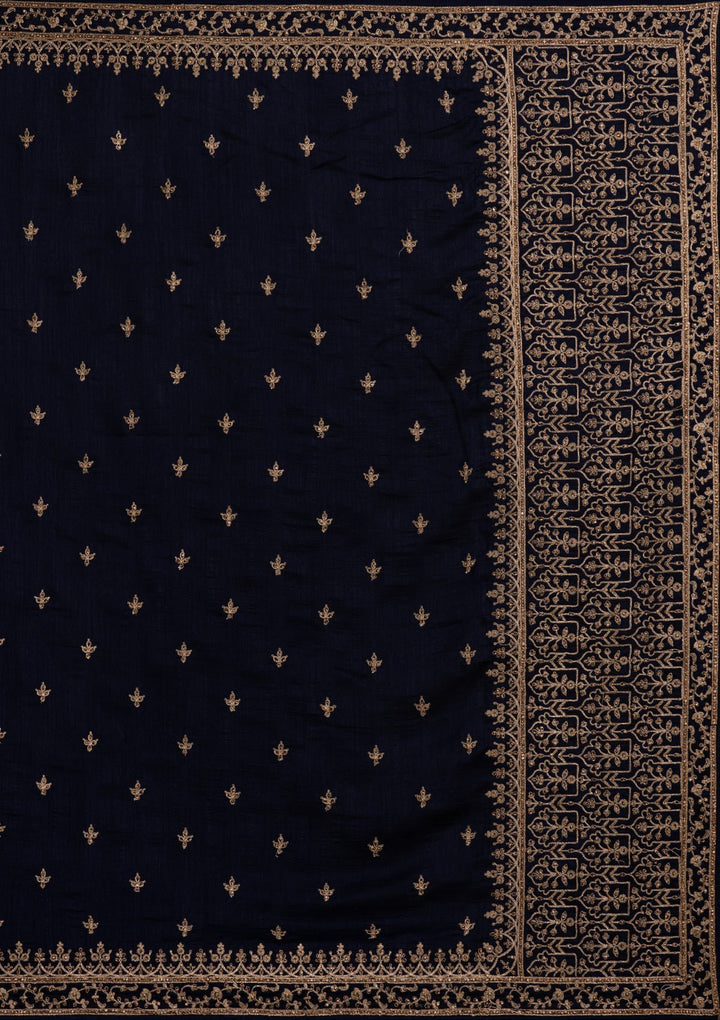 Navy Blue Zariwork Raw Silk Designer Saree - koskii