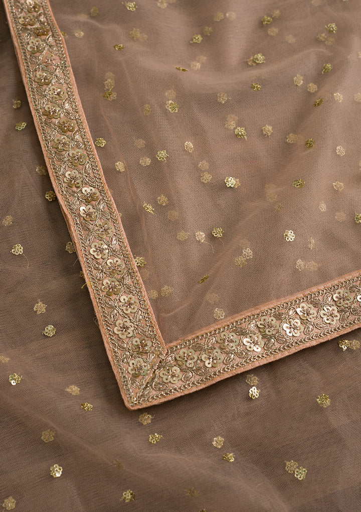 Peach Sequins Net Dupatta-Koskii