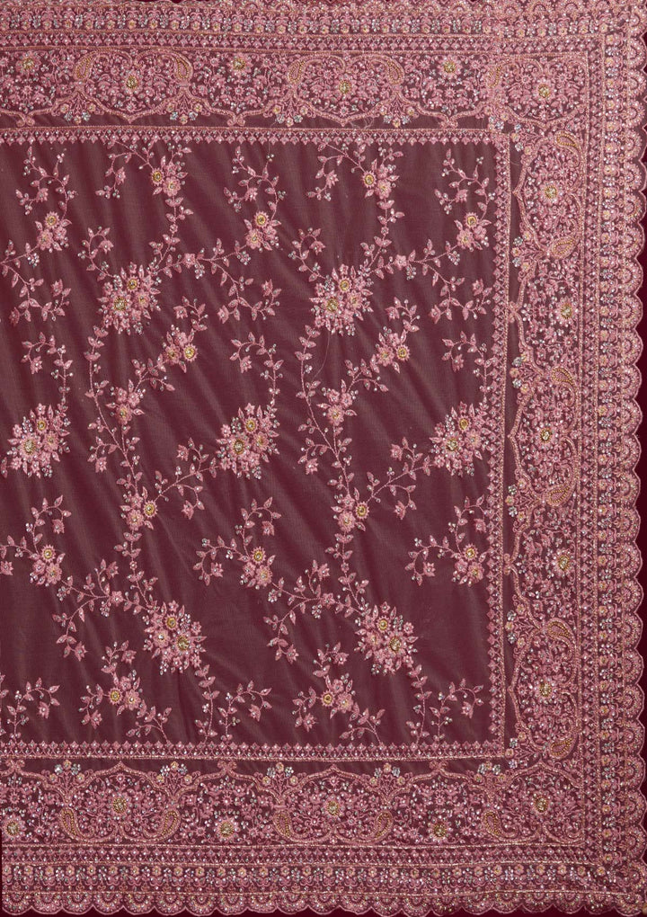 Pink Cutdana Net Designer Saree - koskii