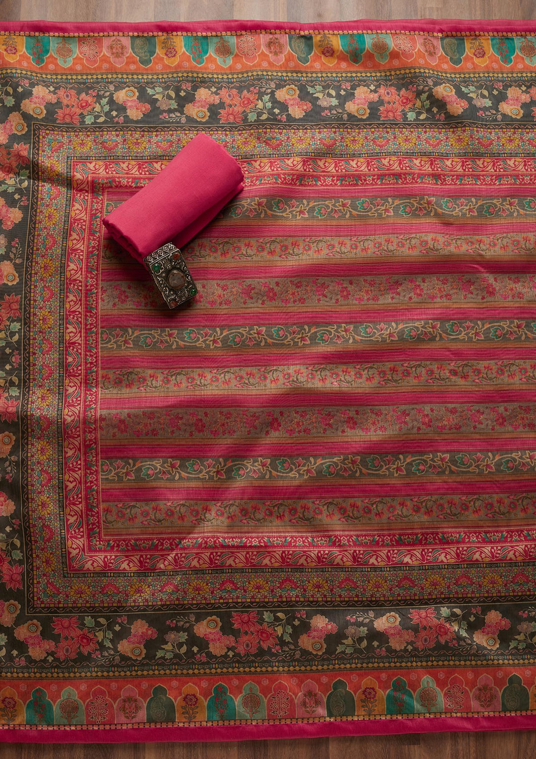 Pink Threadwork Chanderi Unstitched Salwar Suit - Koskii