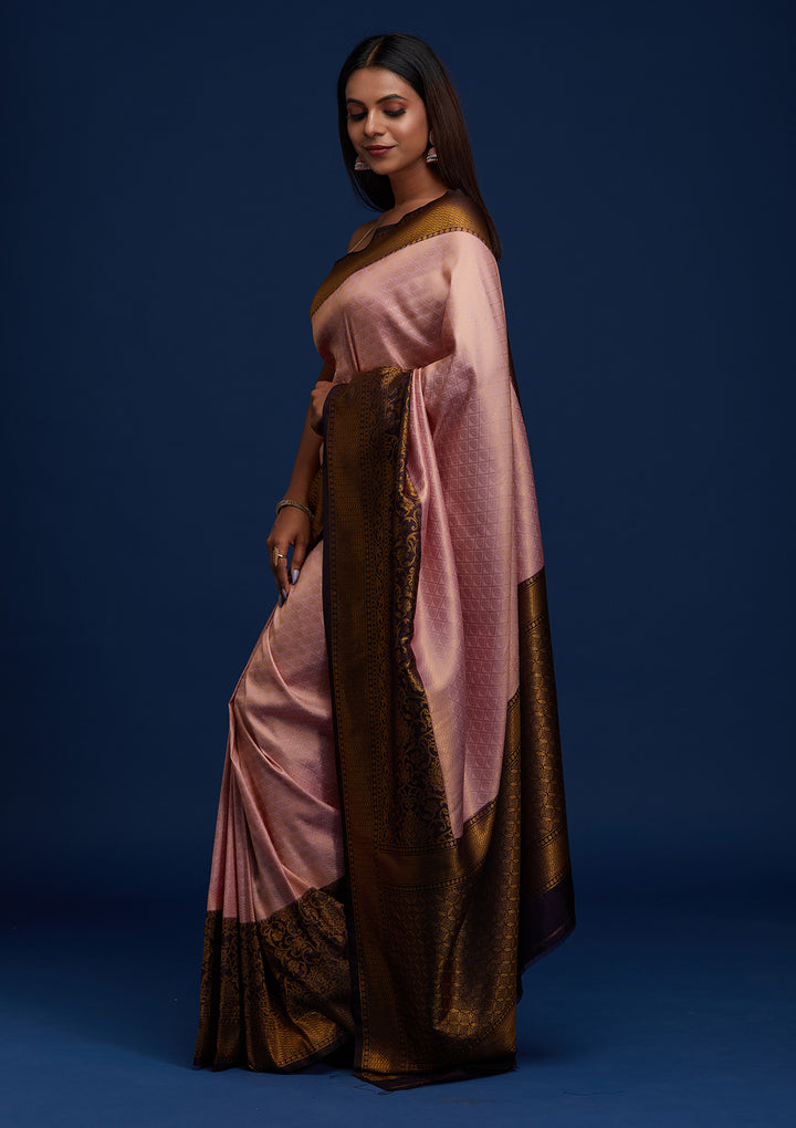 Pink Zariwork Art Silk Designer Saree - Koskii