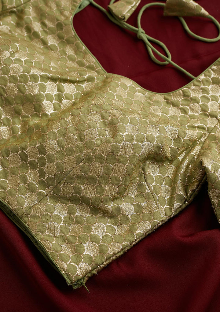 Pista Green Zariwork Banarasi Designer Blouse-Koskii