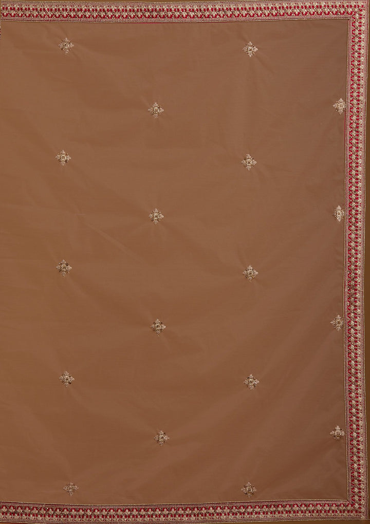 Rani Pink Zariwork Raw Silk Designer Semi-Stitched Lehenga - koskii