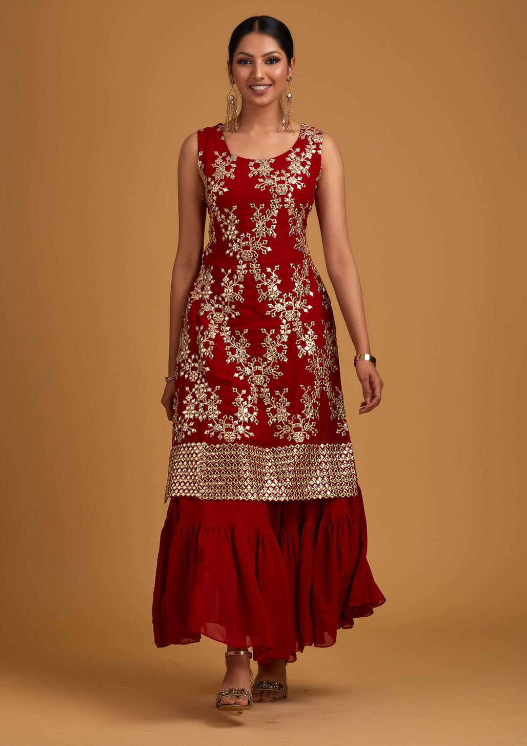 Red Gotapatti Georgette Designer Salwar-Suit - koskii