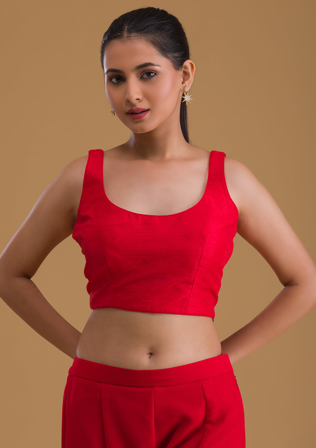 Red Raw Silk Blouse-Koskii