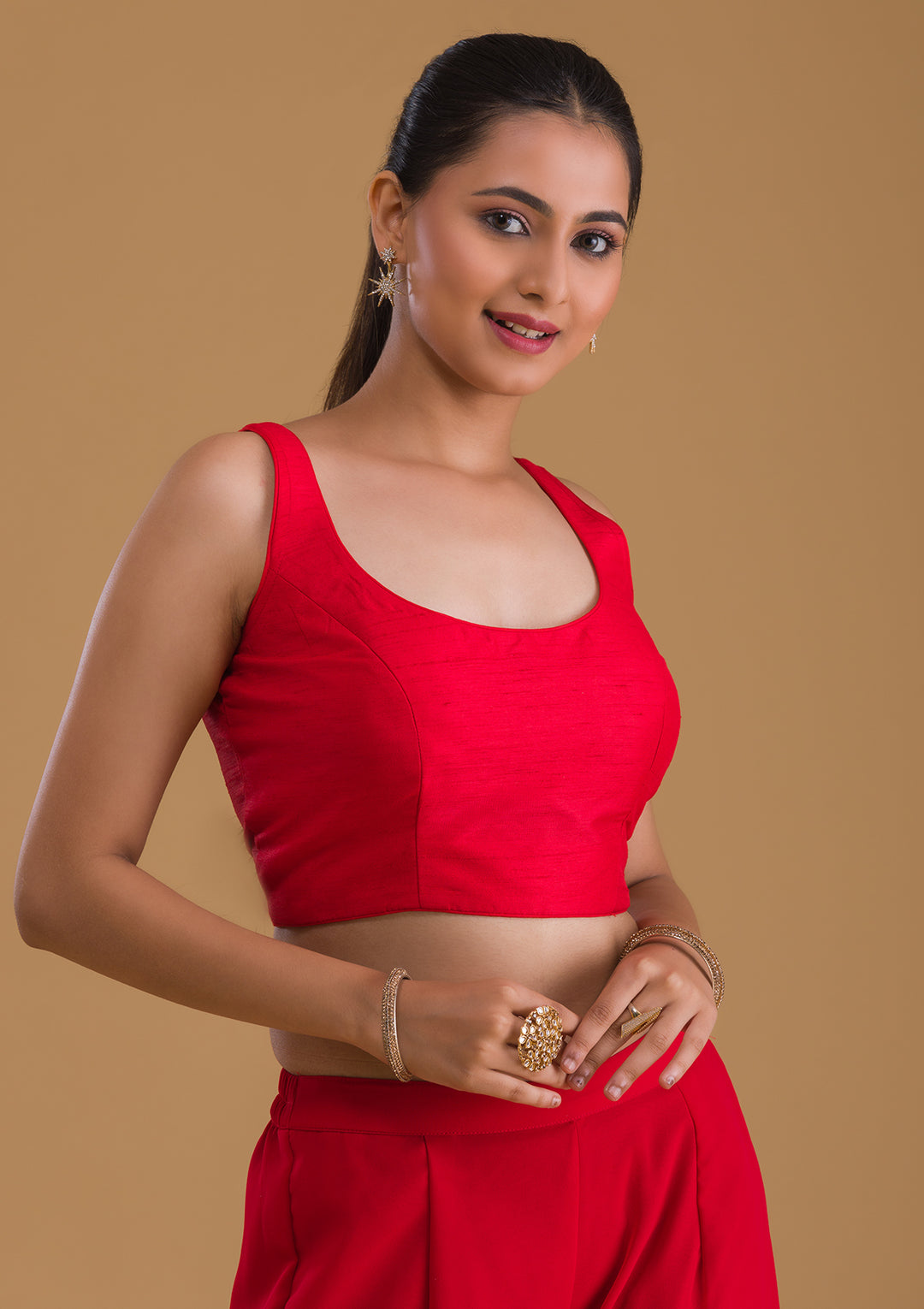 Red Raw Silk Blouse-Koskii