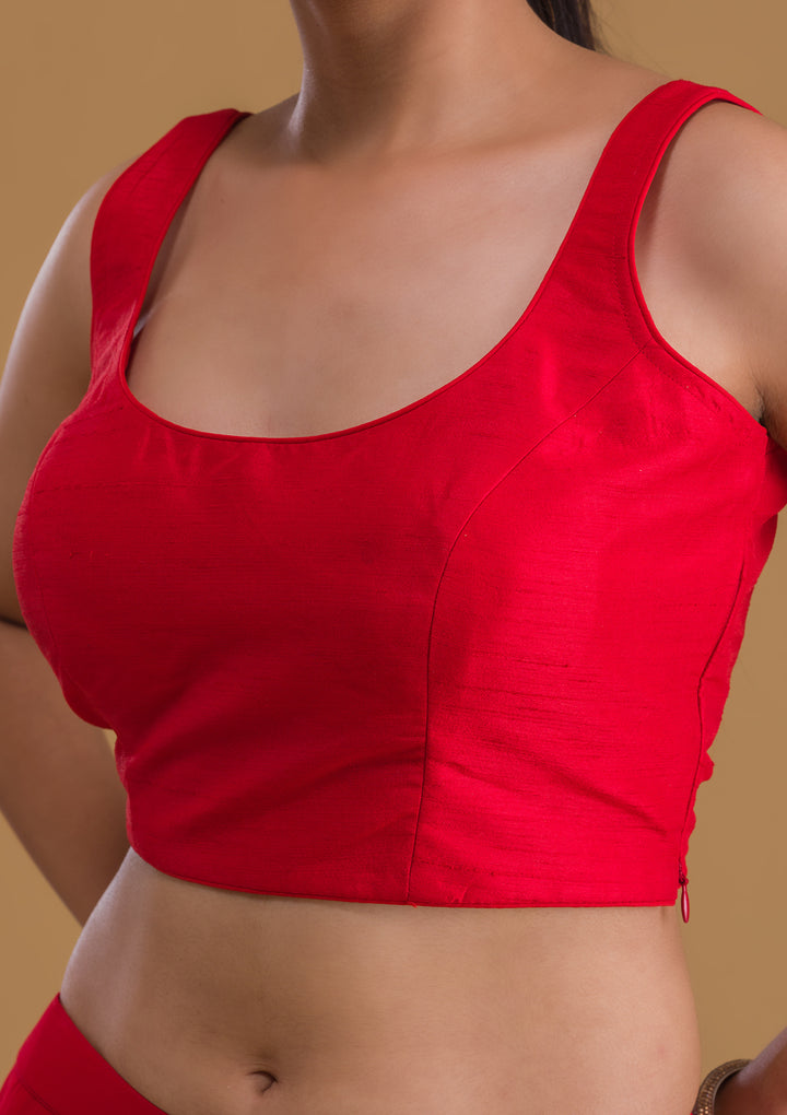 Red Raw Silk Blouse-Koskii