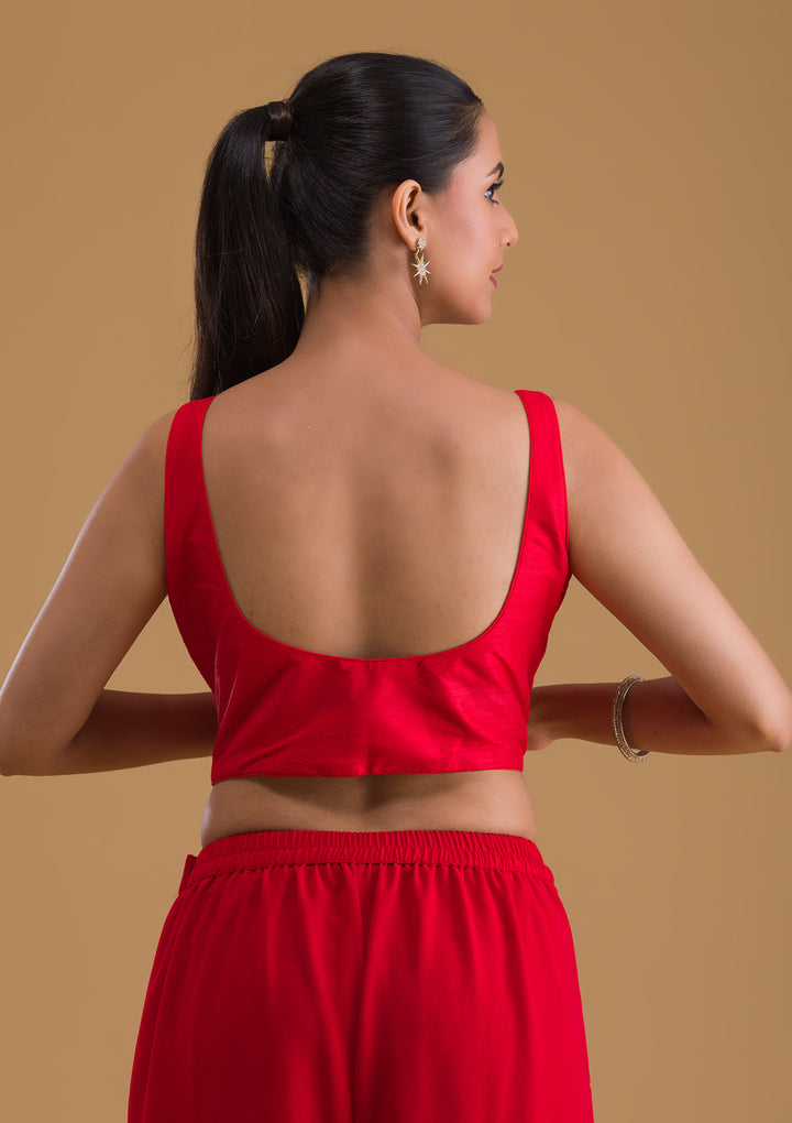 Red Raw Silk Blouse-Koskii