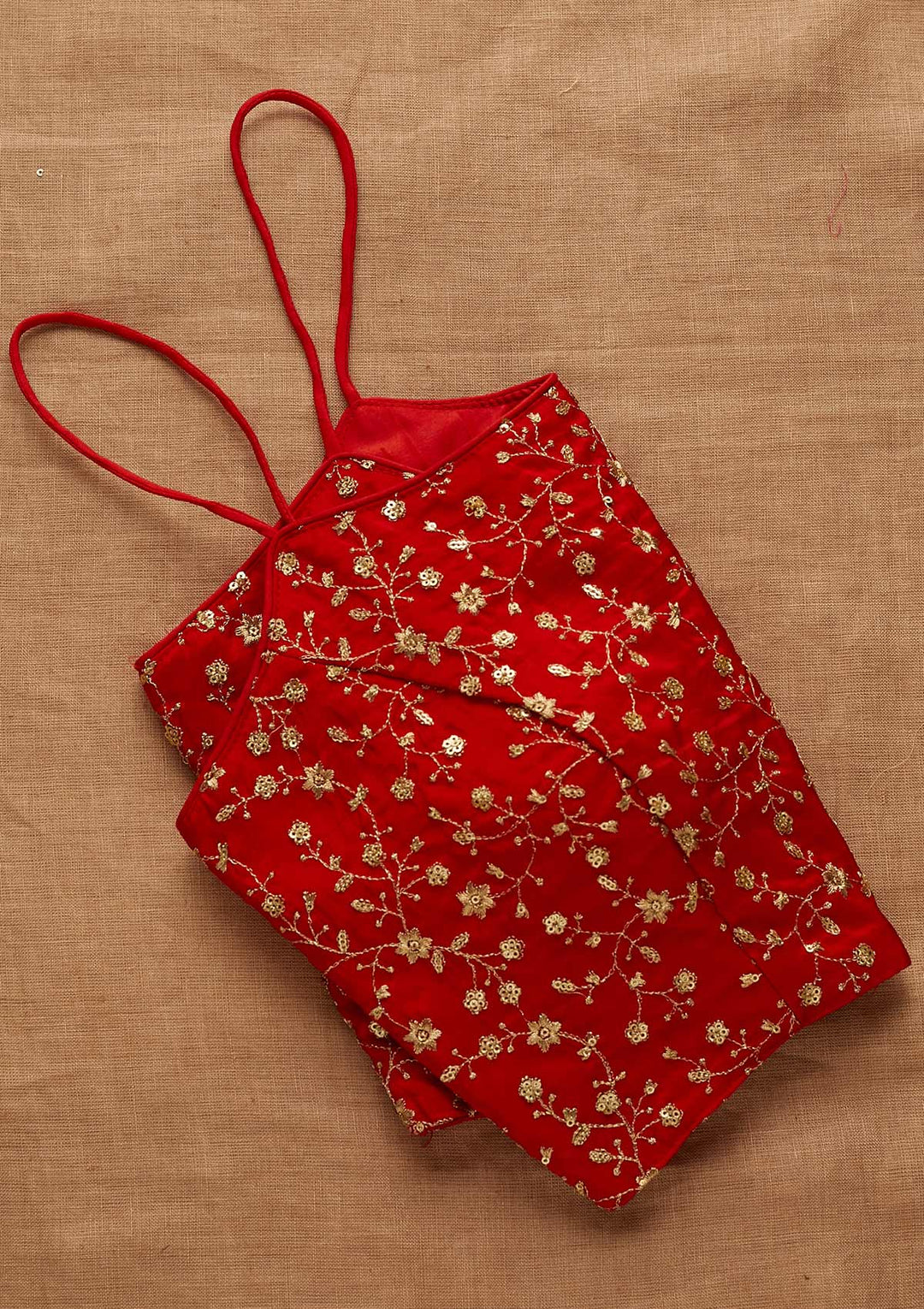 Red Zariwork Art Silk Blouse-Koskii