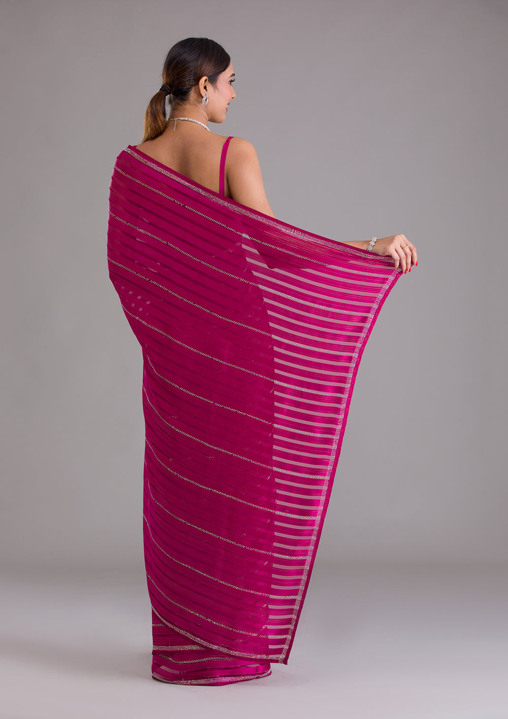 Wine Swarovski Georgette Saree-Koskii
