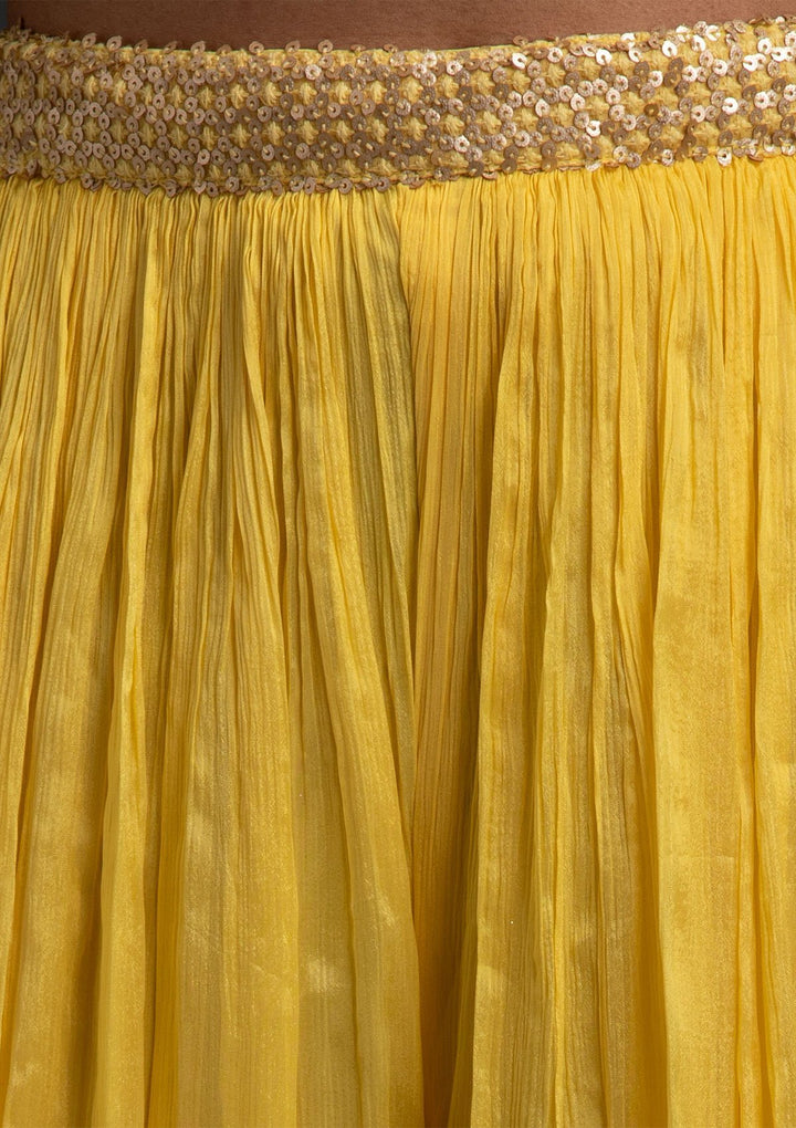 Yellow Sequins Semi Crepe Designer Salwar-Suit - koskii