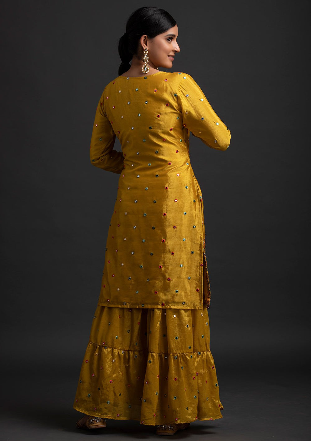 Mustard Sequins Art Silk Designer Salwar Suit - koskii
