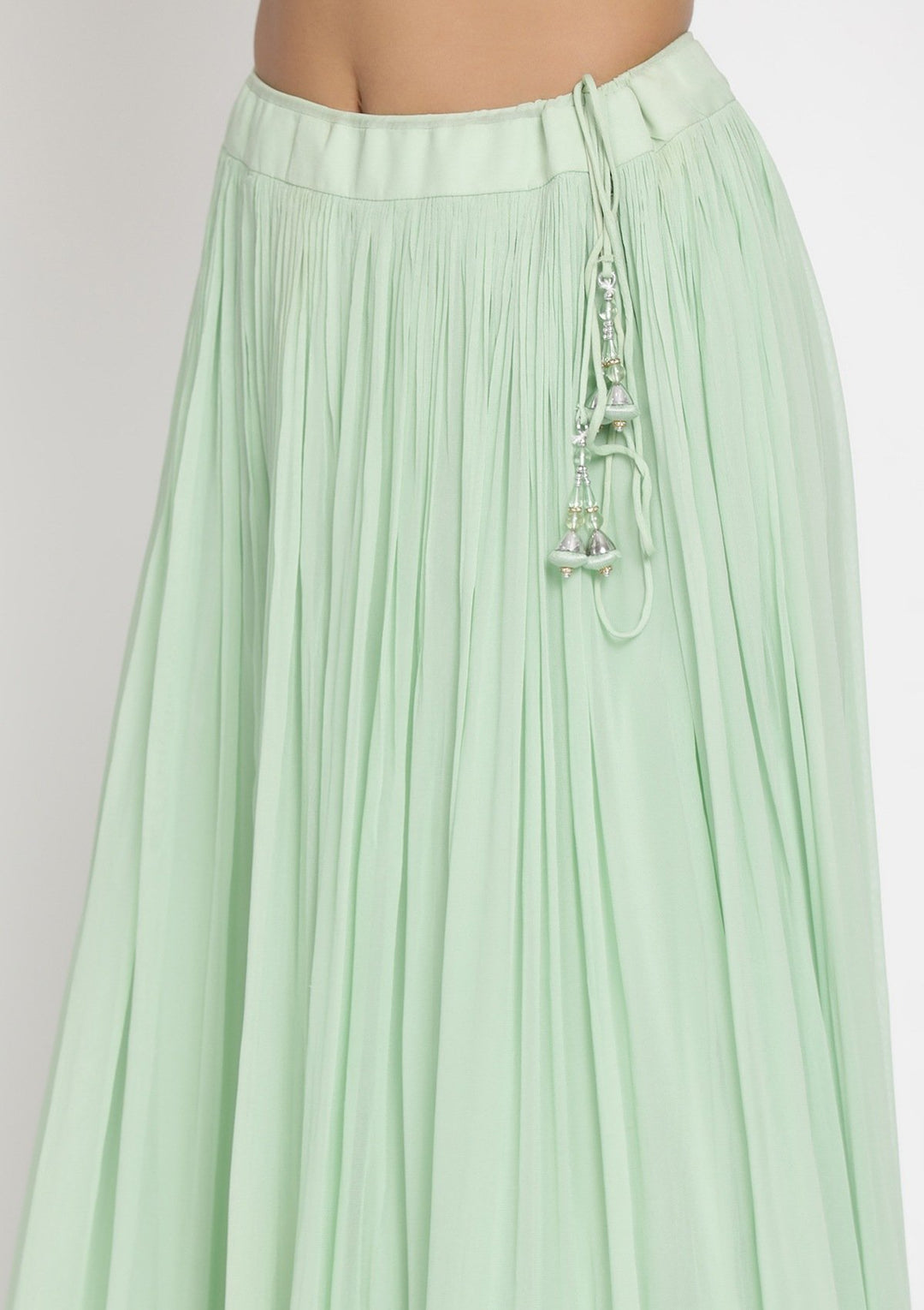 Pista Green Mirrorwork Georgette Designer Lehenga - koskii