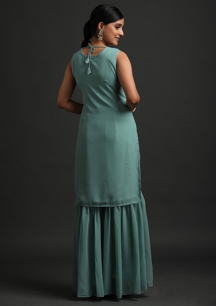 Pista Green Mirrorwork Georgette Designer Salwar Suit - koskii