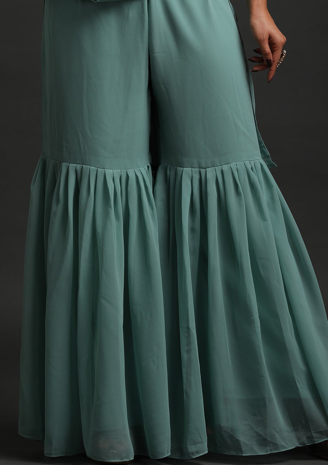 Pista Green Mirrorwork Georgette Designer Salwar Suit - koskii