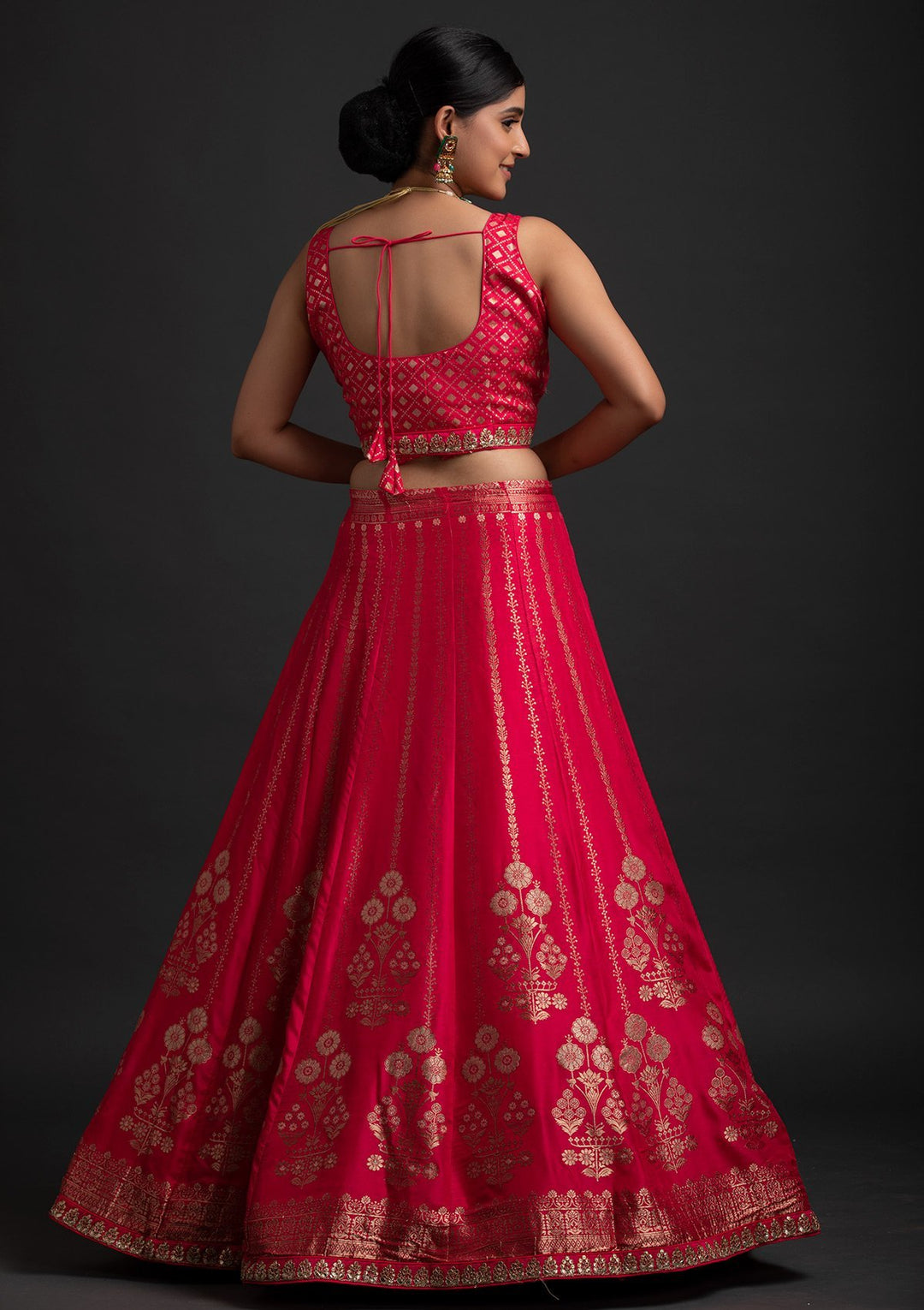 Rani Pink Gotapatti Banarasi Designer Semi-Stitched Lehenga - koskii
